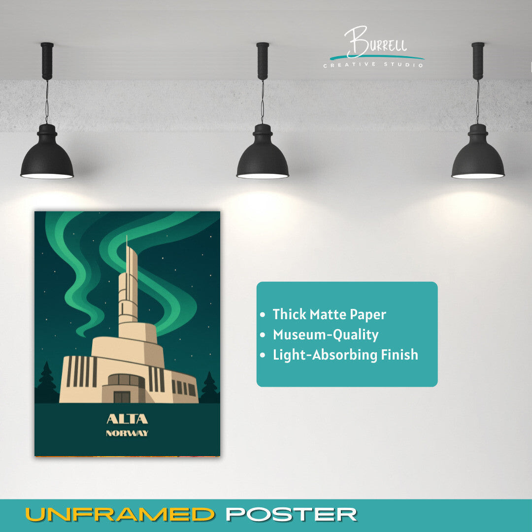 Alta Norway Northern Lights Cathedral Travel Poster & Wall Art Poster Print