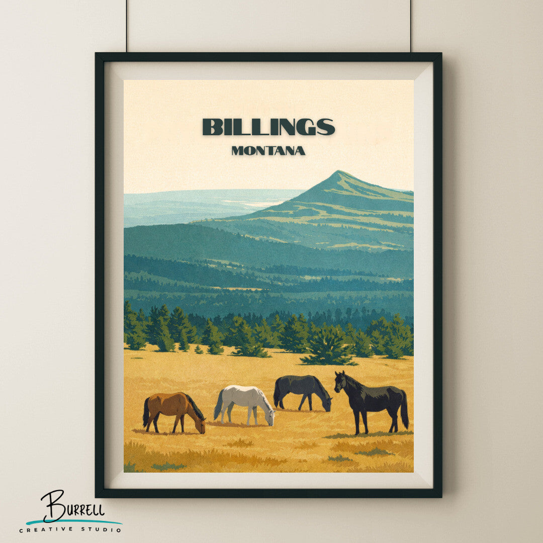 Billings Montana Wild Horses Travel Posters & Wall Art Poster Print
