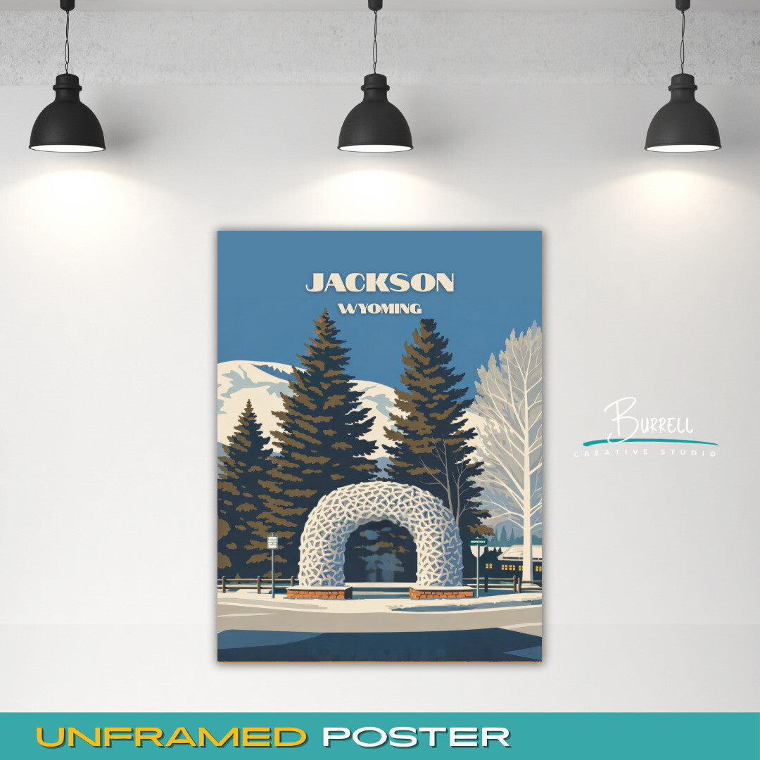 Jackson Wyoming Hole Elk Antler Arch Travel Posters & Wall Art Poster Print