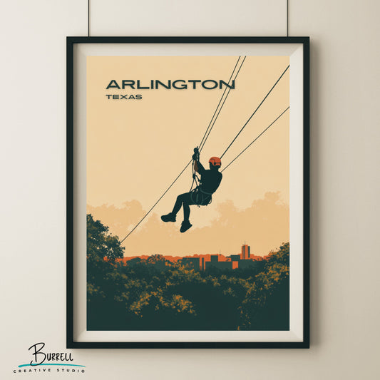 Arlington Texas Zip lining Travel Poster & Wall Art Poster Print