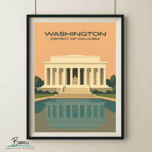 Washington District Of Columbia Lincoln Memorial View Travel Poster & Wall Art Poster Print