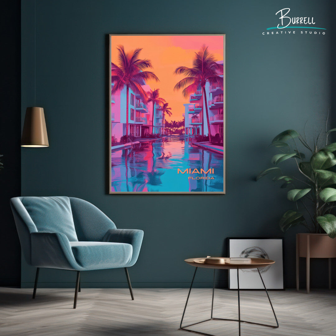 Miami Florida Beach Life Travel Poster & Wall Art Poster Print