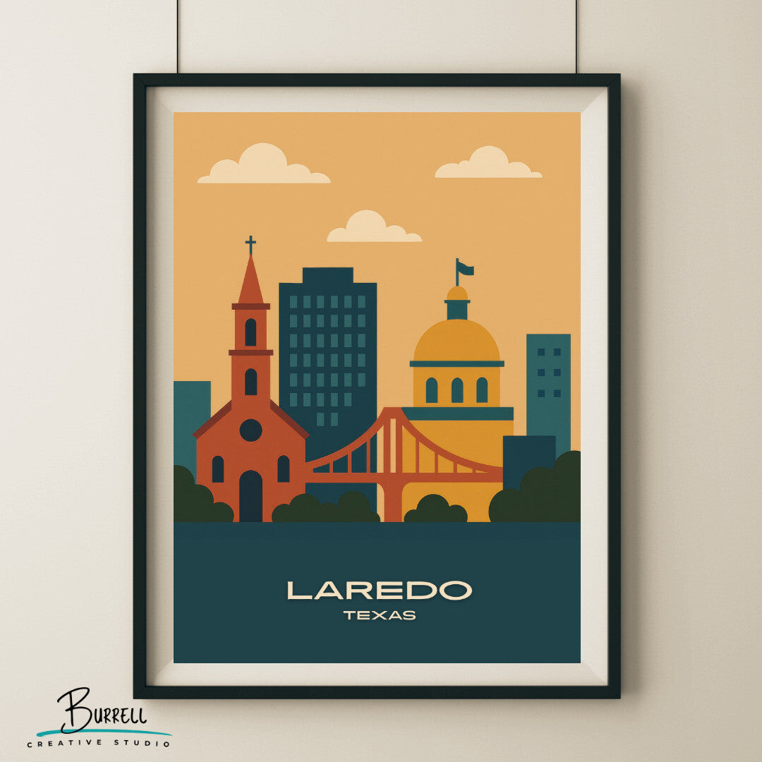 Laredo Texas Skyline Travel Poster & Wall Art Poster Print