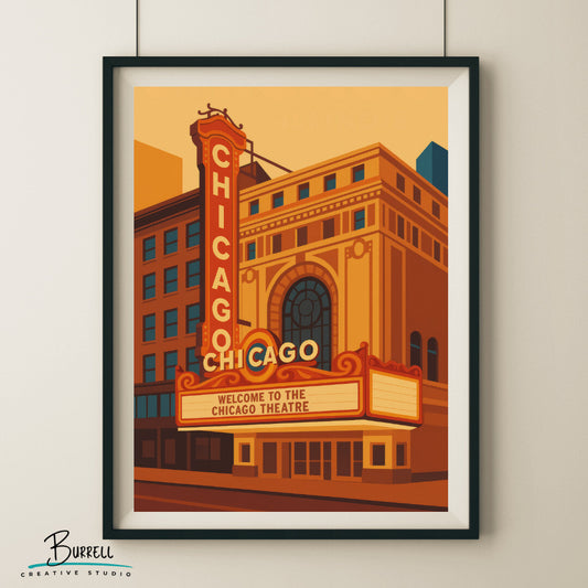 Chicago Illinois Theater Travel Poster & Wall Art Poster Print