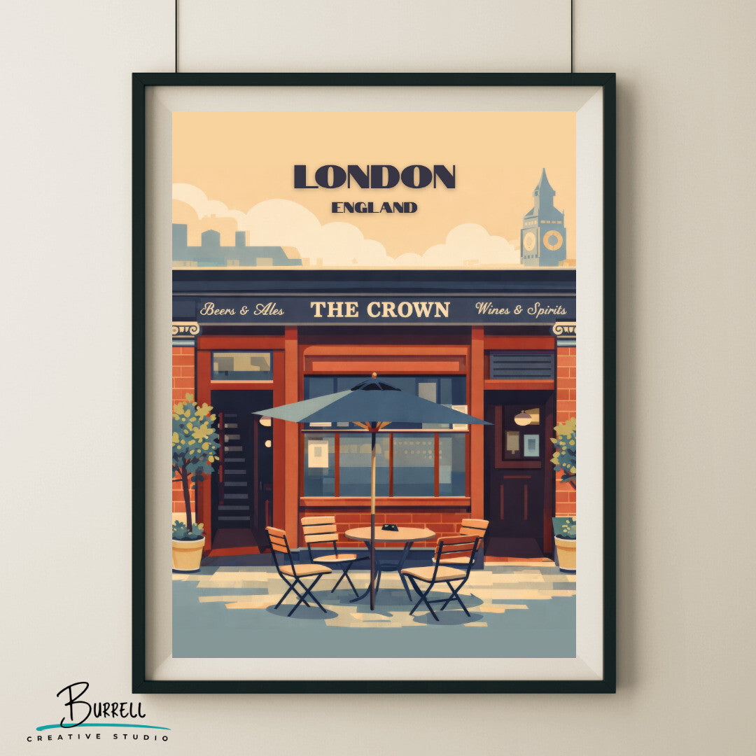 London England The Crown Pub Travel Poster & Wall Art Poster Print