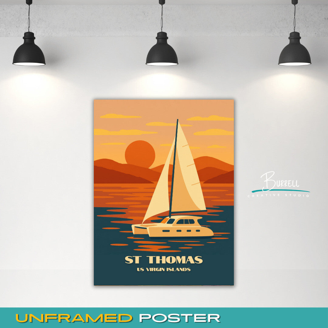 St Thomas US Virgin Islands Sunset Cruise Travel Poster & Wall Art Poster Print
