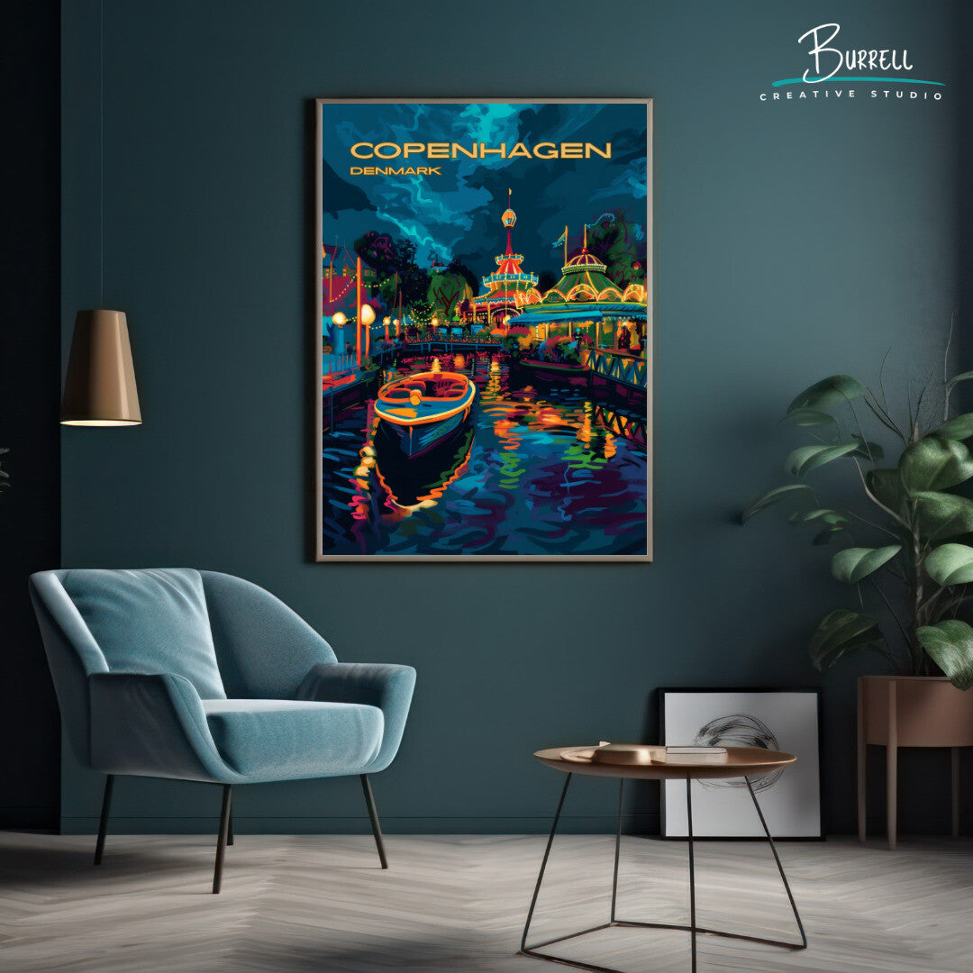 Copenhagen Denmark Tivoli Garden Travel Poster & Wall Art Poster Print