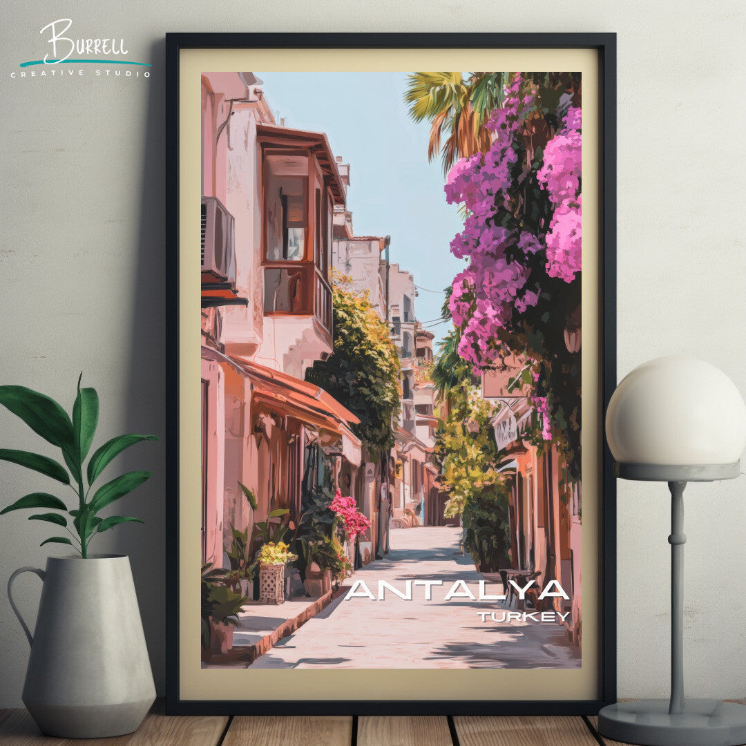 Antalya Türkiye Kaleici Old Town Travel Poster & Wall Art Poster Print