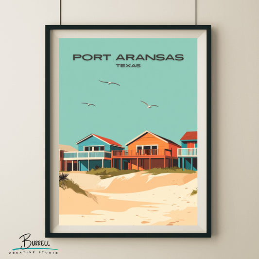 Port Aransas Texas Coastal Charm Travel Poster & Wall Art Poster Print