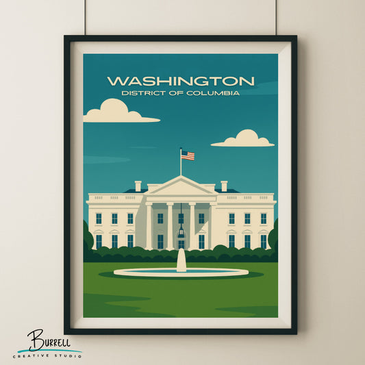 Washington District Of Columbia White House Travel Poster & Wall Art Poster Print