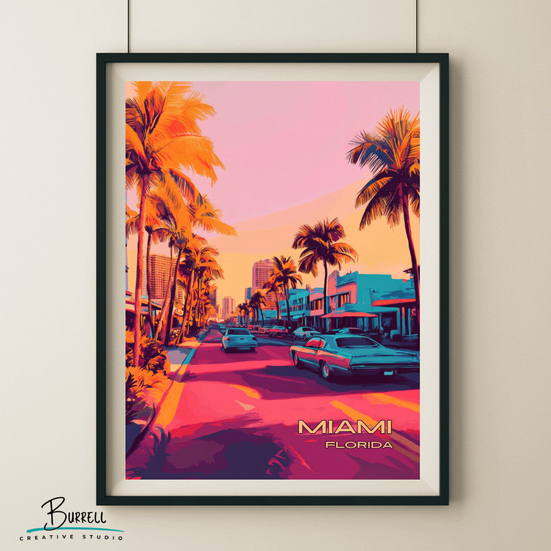 Miami Florida Scenery Travel Poster & Wall Art Poster Print