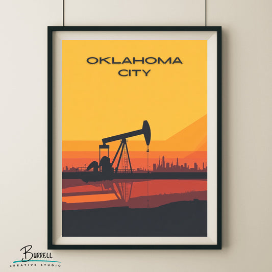 Oklahoma City Oklahoma Oil Scenery Travel Poster & Wall Art Poster Print