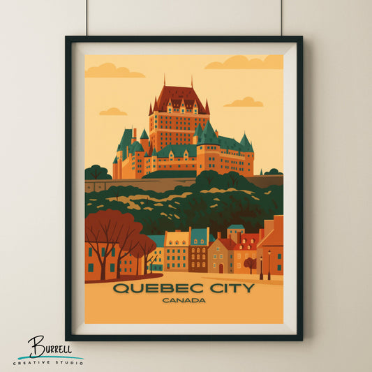 Quebec City Canada Chateau Frontenac Travel Poster & Wall Art Poster Print