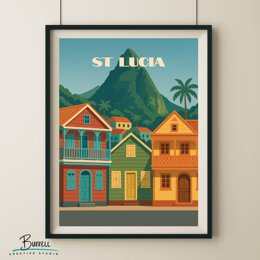 Soufrière St Lucia Architecture Travel Poster & Wall Art Poster Print