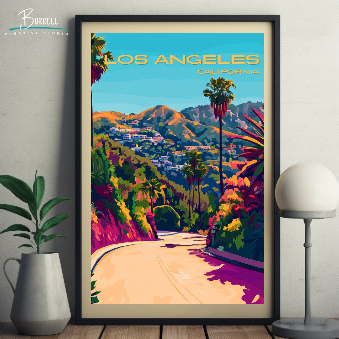 Los Angeles California Scenic Mountains Travel Poster & Wall Art Poster Print