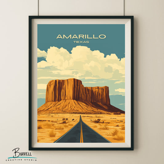Amarillo Texas Desert View Travel Poster & Wall Art Poster Print