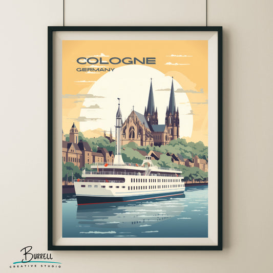 Cologne Germany Rhine River Cruise Travel Poster & Wall Art Poster Print