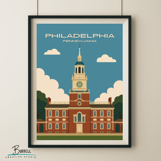 Philadelphia Pennsylvania Independence Hall Travel Poster & Wall Art Poster Print