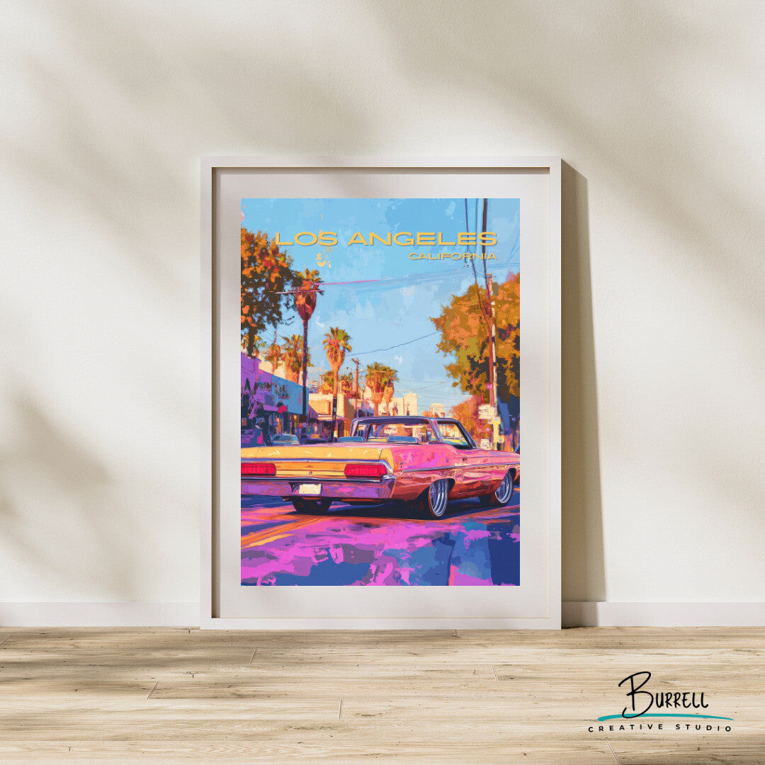 Los Angeles California Antique Car Travel Poster & Wall Art Poster Print