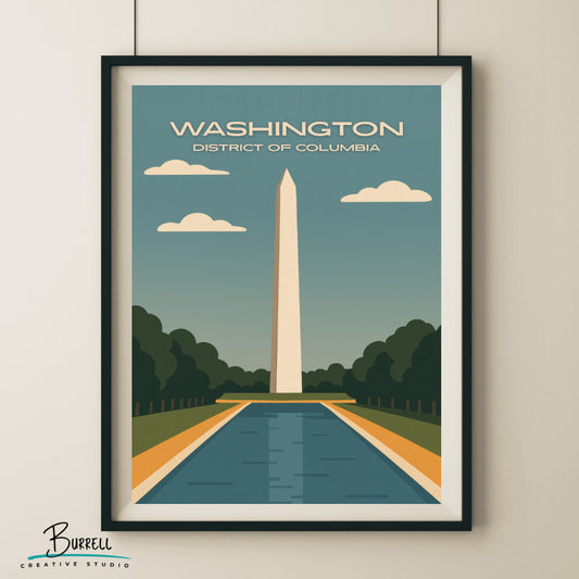 Washington District Of Columbia Monument Travel Poster & Wall Art Poster Print