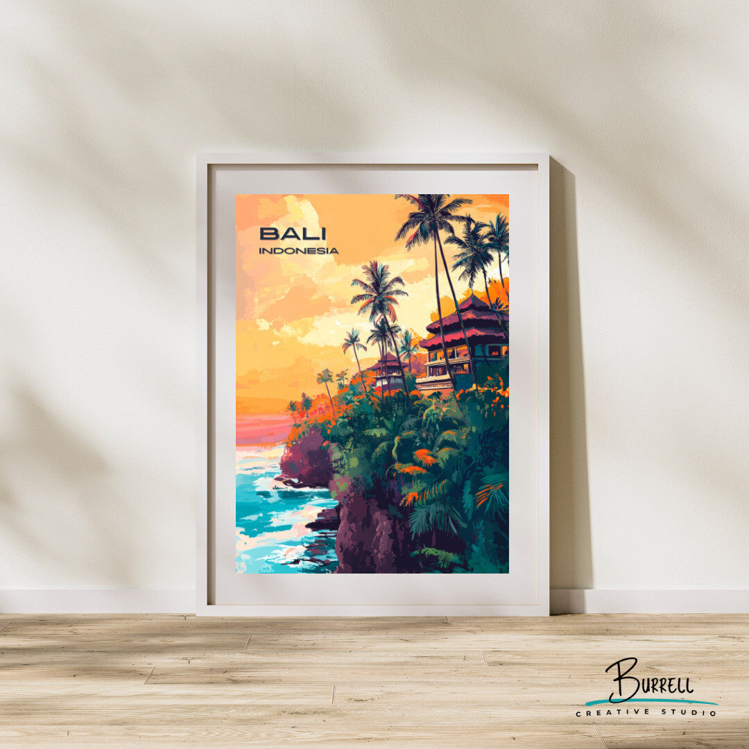 Denpasar Bali Coastal View Travel Poster & Wall Art Poster Print