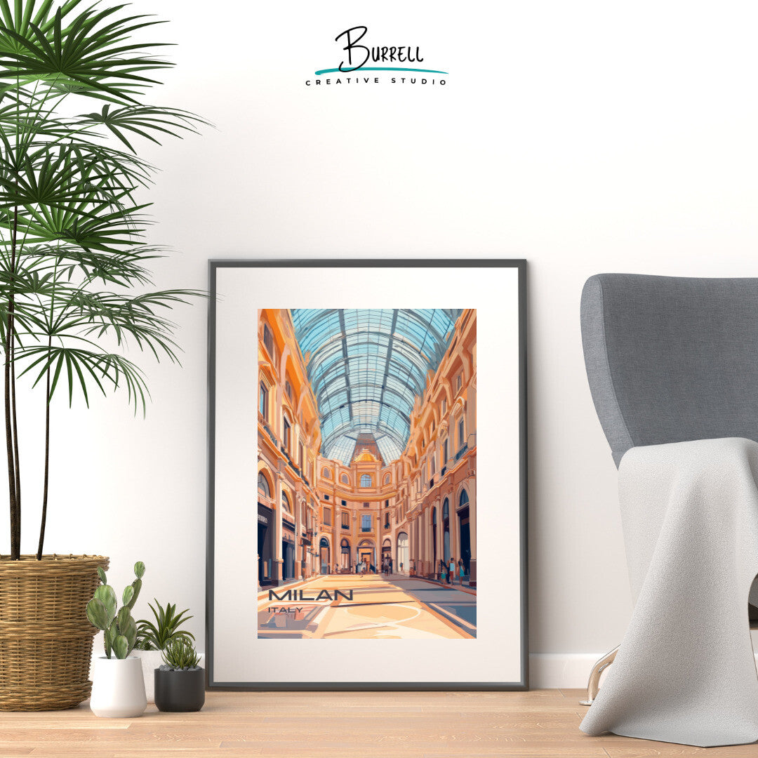 Milan Italy Galleria Vittorio Emanuele II Travel Poster & Wall Art Poster Print