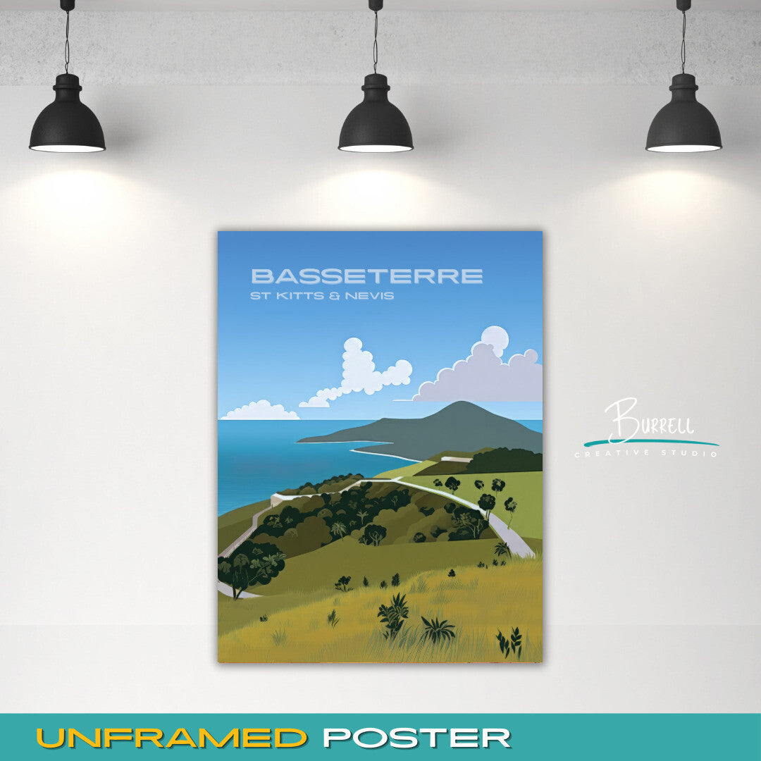 Basseterre St Kitts Timothy Hill Overlook Travel Poster & Wall Art Poster Print