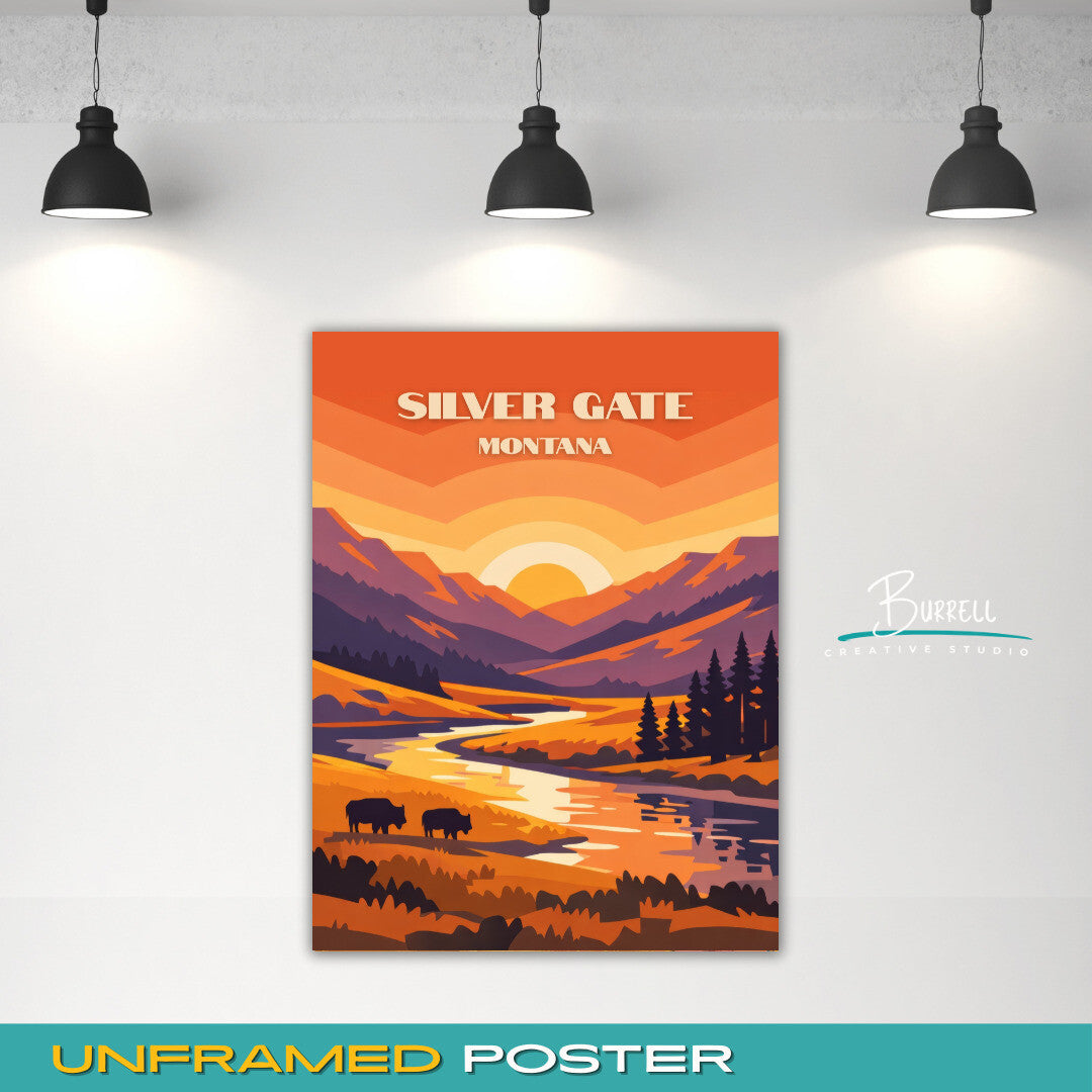 Silver Gate Montana Sunrise Travel Posters & Wall Art Poster Print