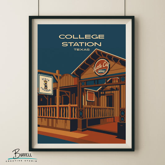 College Station Texas Dixie Chicken Travel Poster & Wall Art Poster Print