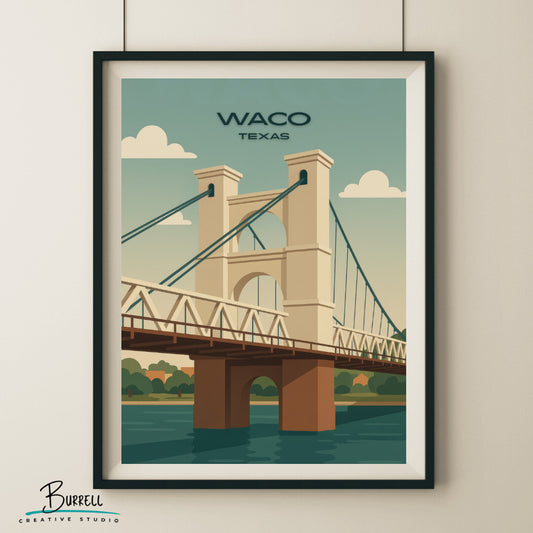 Waco Texas Suspension Bridge Travel Poster & Wall Art Poster Print