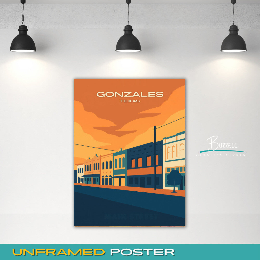 Gonzales Texas Main Street Travel Poster & Wall Art Poster Print