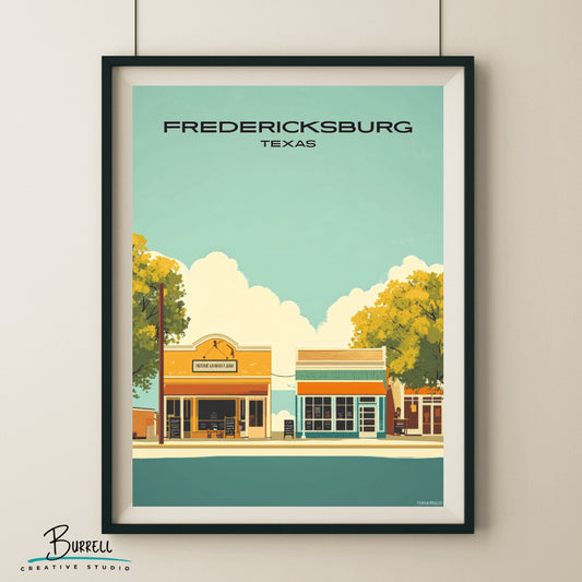 Fredericksburg Texas Small Town Scenery Travel Poster & Wall Art Poster Print