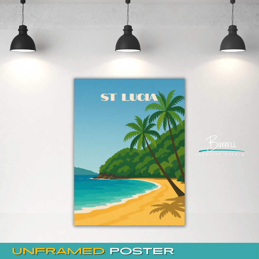 Soufrière St Lucia Anse Mamin Beach Travel Poster & Wall Art Poster Print