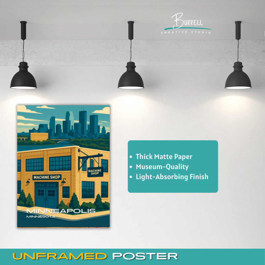 Minneapolis Minnesota Machine Shop Travel Poster & Wall Art Poster Print