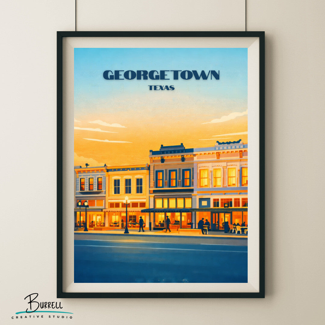 Georgetown Texas Historic Downtown Wuare Travel Poster & Wall Art Poster Print