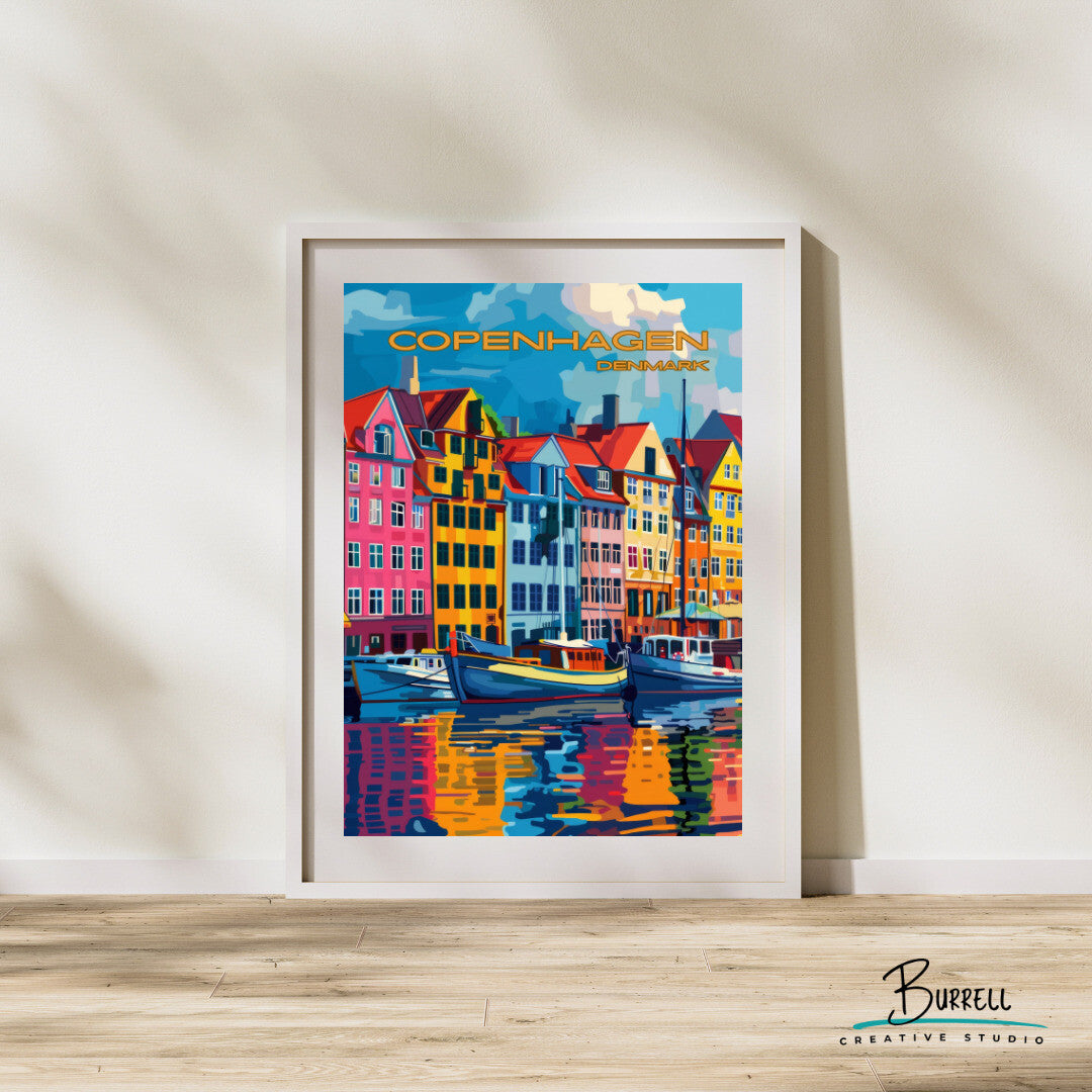 Copenhagen Denmark Nyhavn Harbor Travel Poster & Wall Art Poster Print