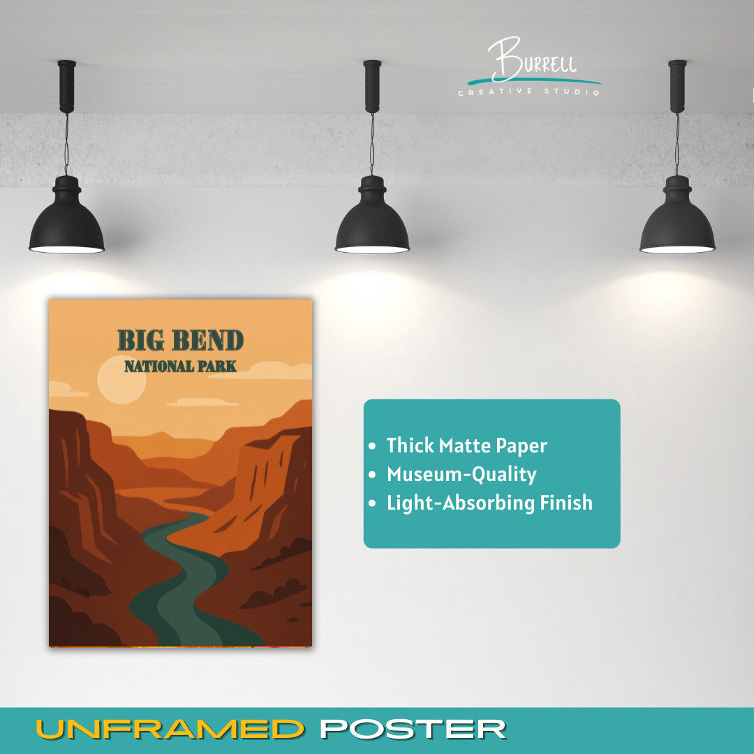 Big Bend National Park Texas Sunset Travel Posters & Wall Art Poster Print