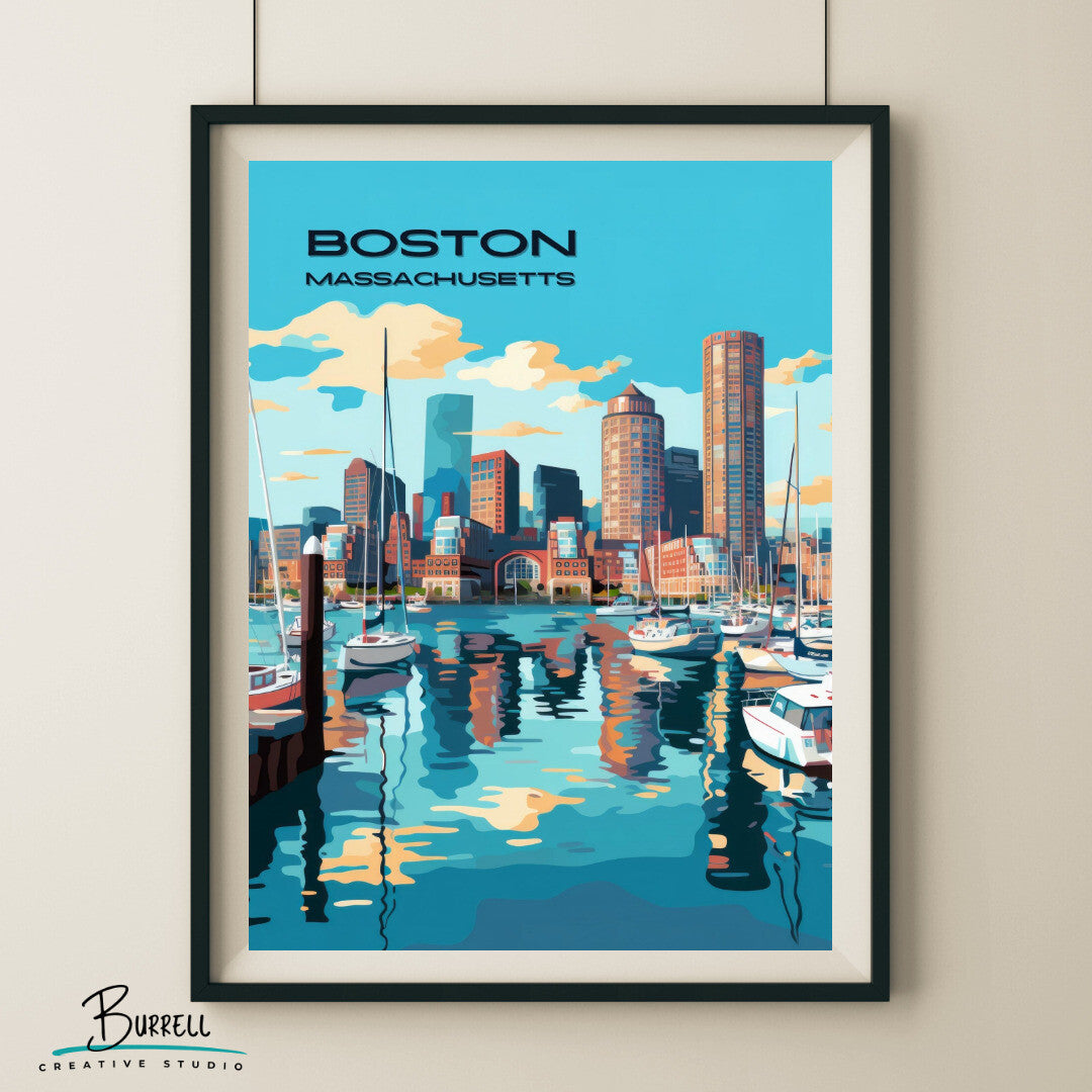 Boston Massachusetts Harbor Travel Poster & Wall Art Poster Print