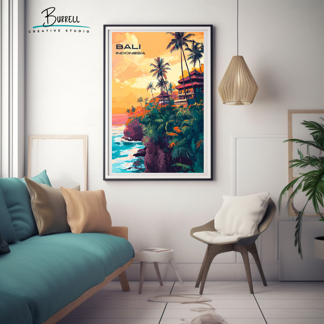 Denpasar Bali Coastal View Travel Poster & Wall Art Poster Print