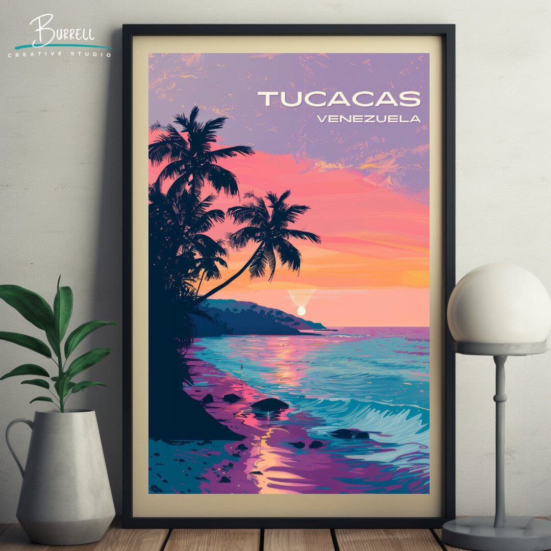 Tucacas Venezuela Beach Sunset Travel Poster & Wall Art Poster Print