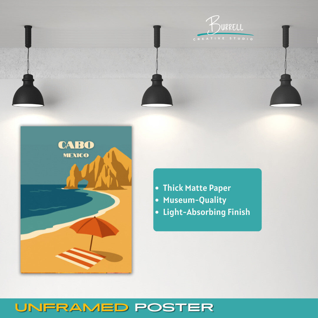 Cabo Mexico Beach View Travel Poster & Wall Art Poster Print