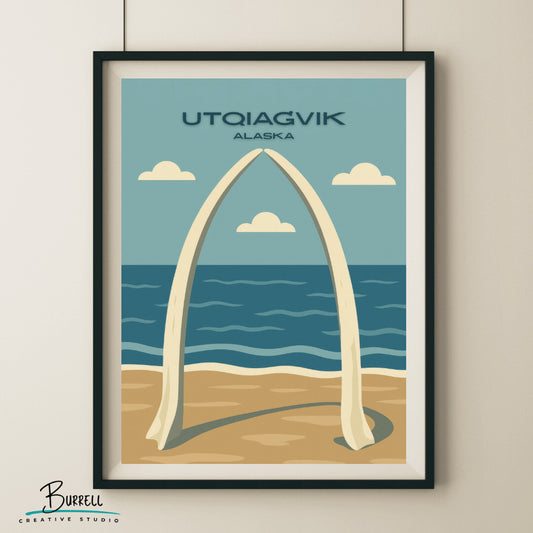 Utqiaġvik Alaska Whale Bone Arch Travel Poster & Wall Art Poster Print