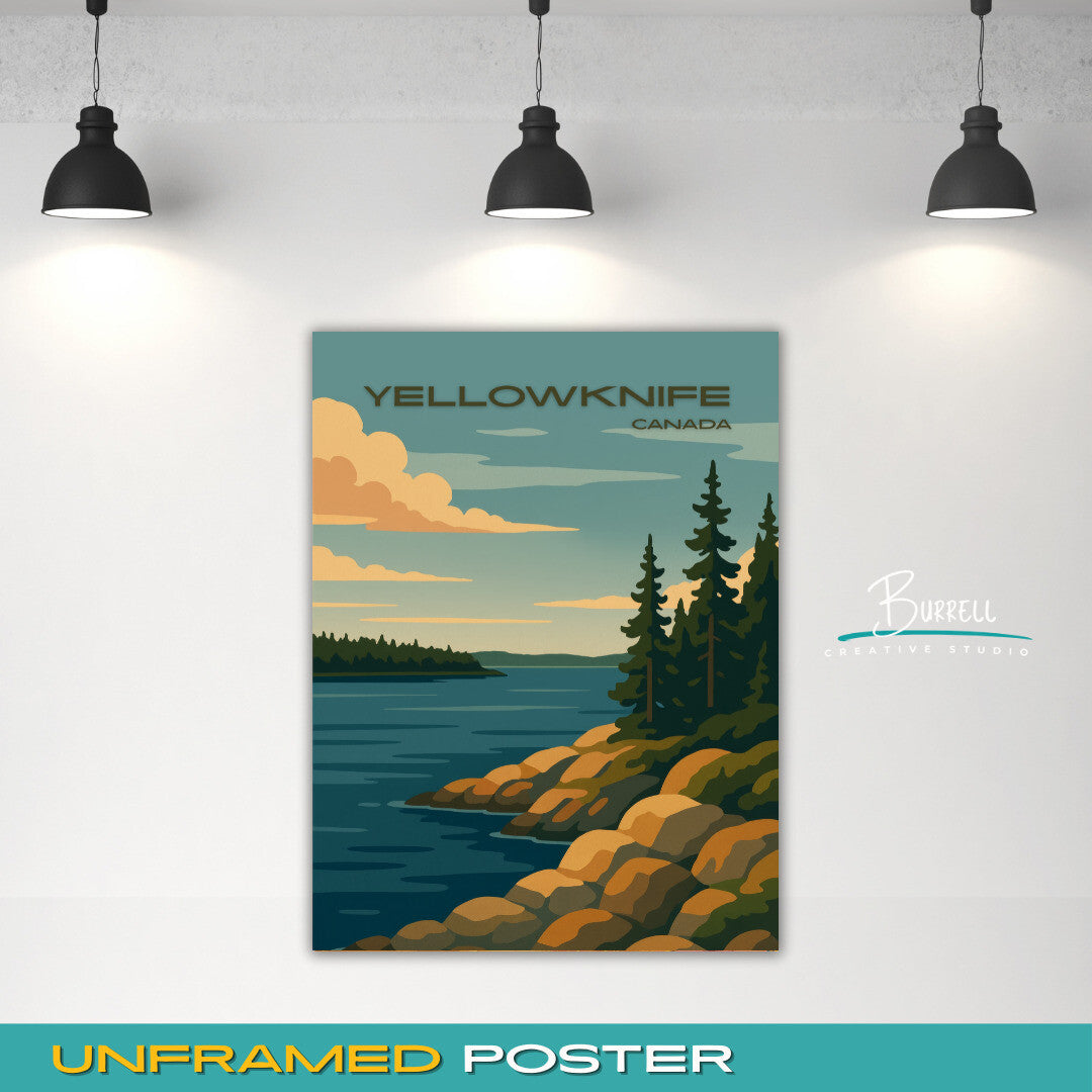 Yellowknife Canada Coastal View Travel Poster & Wall Art Poster Print