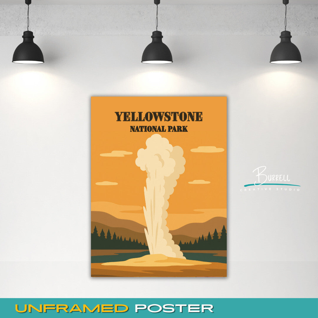 Yellowstone National Park Wyoming Geyser Travel Posters & Wall Art Poster Print