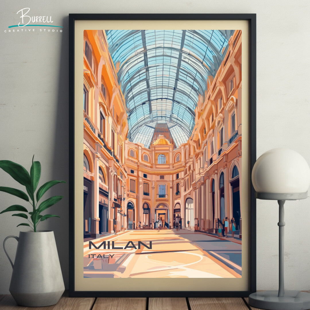 Milan Italy Galleria Vittorio Emanuele II Travel Poster & Wall Art Poster Print