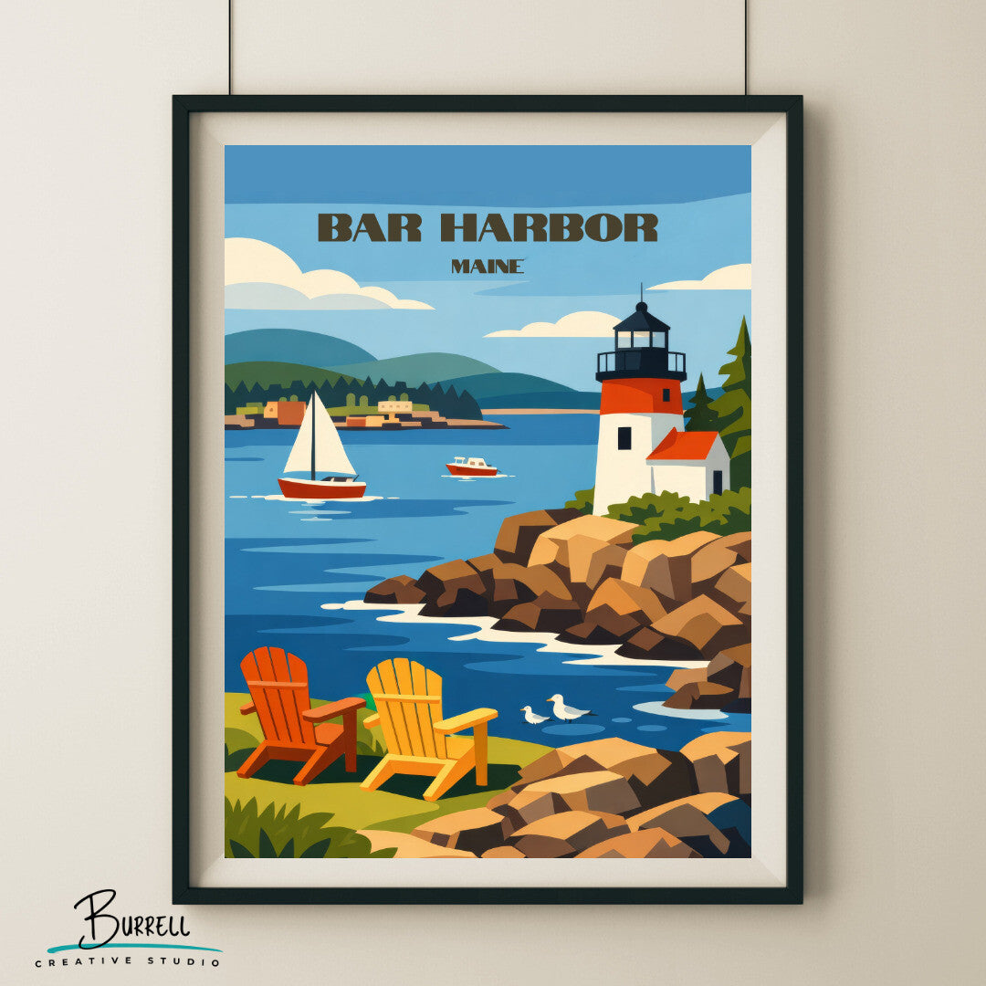 Bar Harbor Maine Scenic View Travel Poster & Wall Art Poster Print