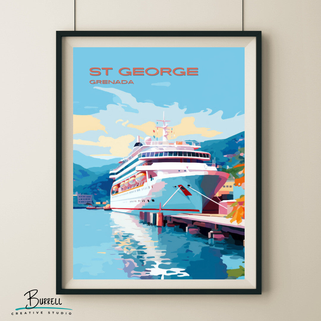 St George Grenada Cruise Ship Port Travel Poster & Wall Art Poster Print