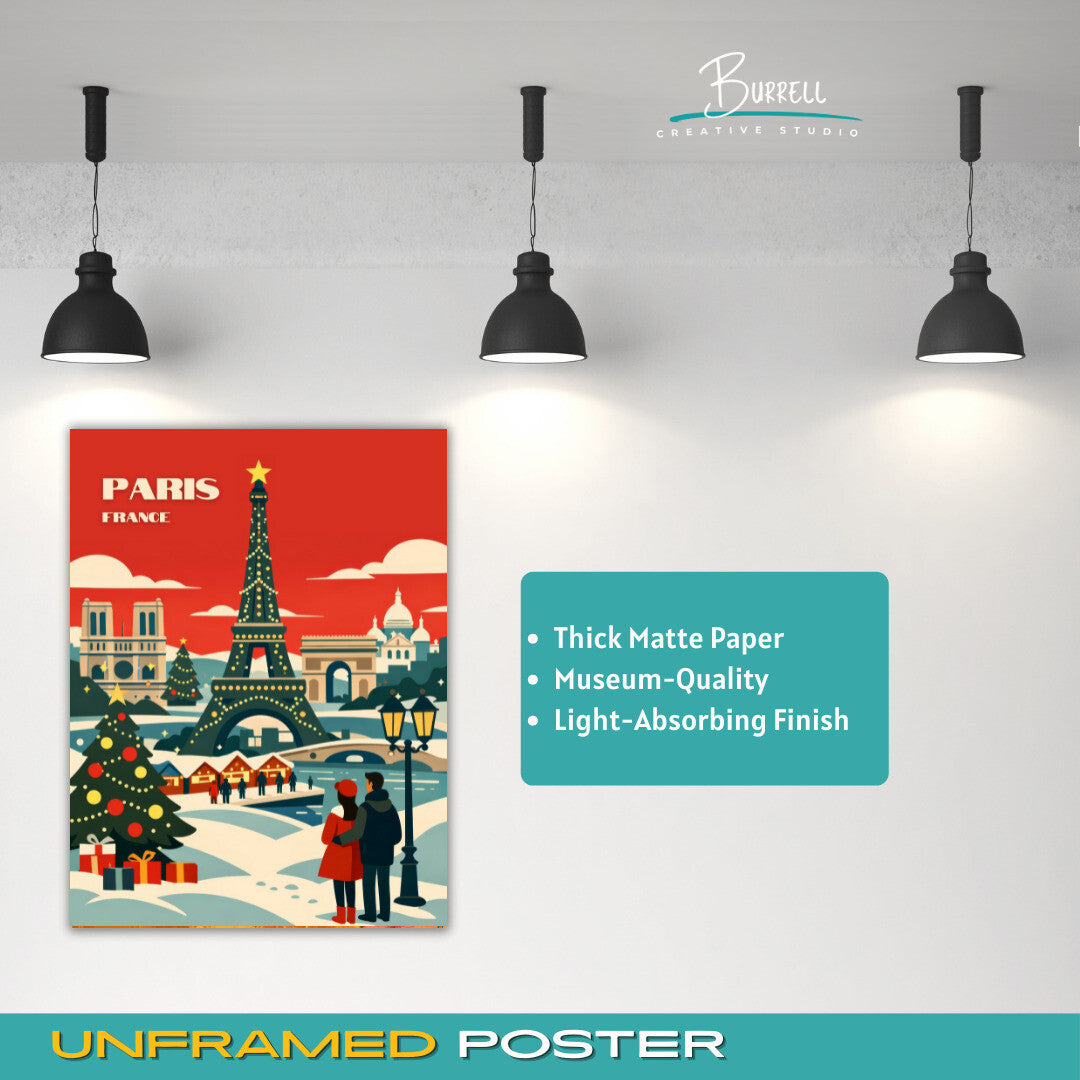Paris France Christmas Travel Poster &