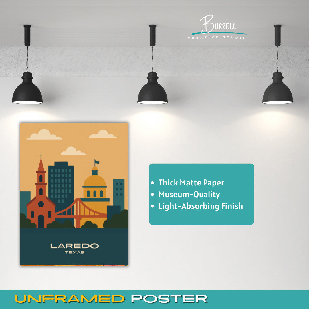 Laredo Texas Skyline Travel Poster & Wall Art Poster Print