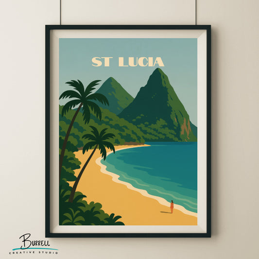 Soufrière St Lucia Anse Chastanet Beach Travel Poster & Wall Art Poster Print